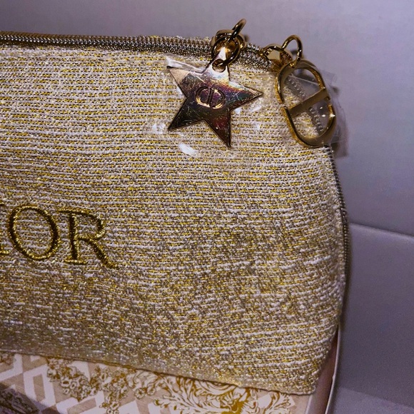 DIOR NIB Limited Edition Holiday ‘24 Gold Cosmetic Pouch w/ 2 Zip Charms & Box!✨ - Picture 3 of 5